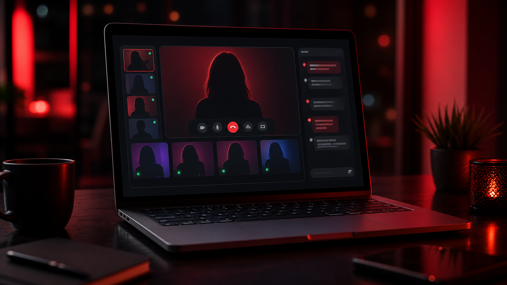 Dunkles Live-Chat Interface auf einem Laptop